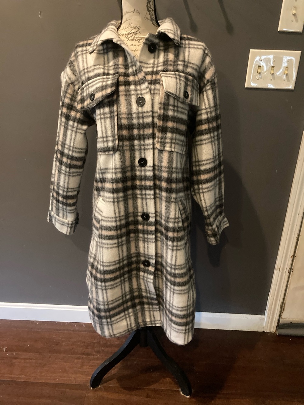Forever21 size small plaid long layering jacket unlined GUC oversized